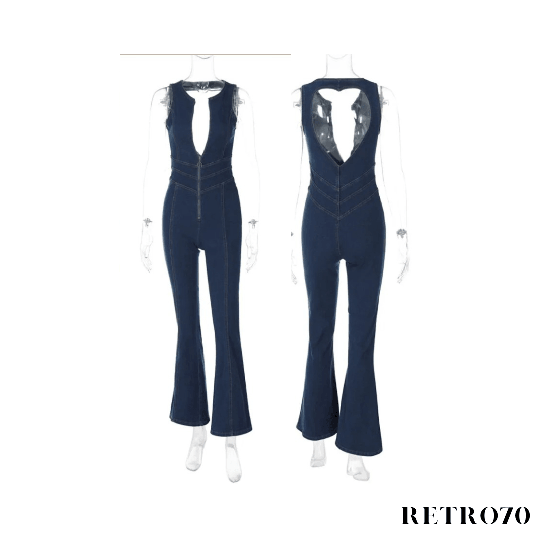 Retro70 | Denim Heart Jumpsuit