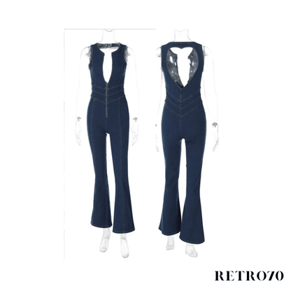 Retro70 | Denim Heart Jumpsuit